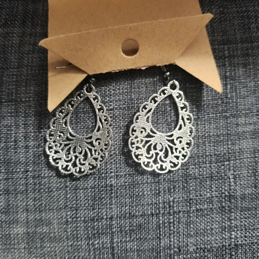 Filigree Teardrop Earrings – Handmade Metalwork Style | MSRP $18 - Picture 2 of 2